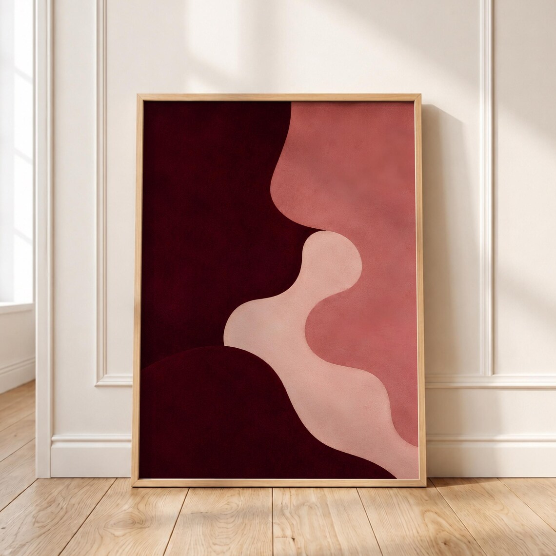 Abstract Burgundy Print, Minimalist Organic Shapes