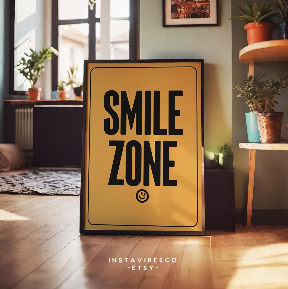 Smile Zone Street Sign Style Poster Mustard Yellow Fun Kids Room Print - Image 2