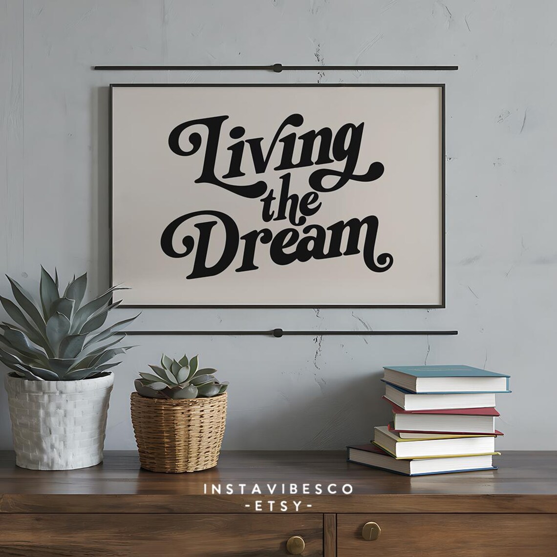 Living The Dream Retro Quote Art Print, Home Office - Image 3