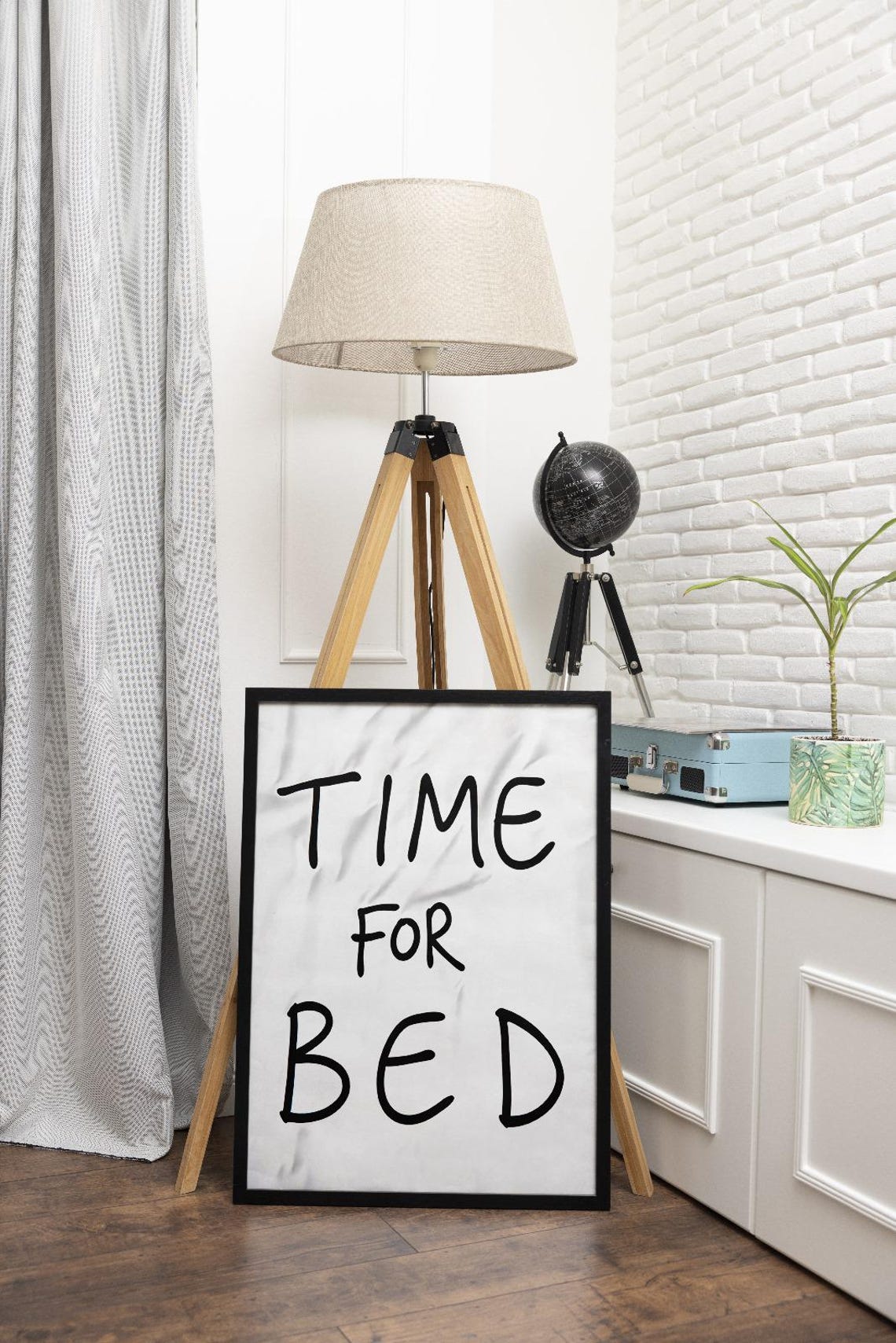 Time for Bed Handwritten Quote Typography Minimal Bedroom Decor Poster - Image 2