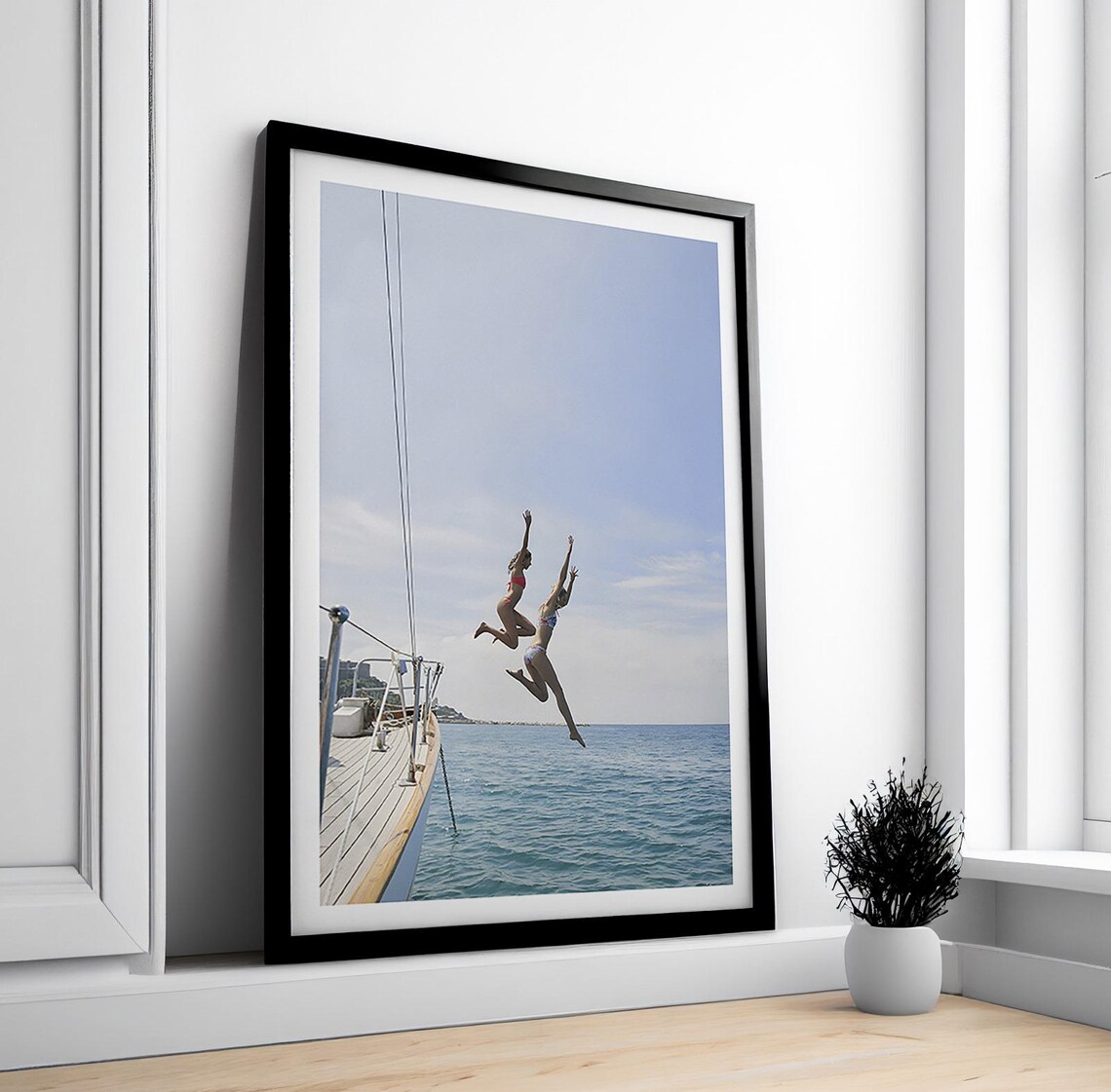 Woman Blue Ocean Sail Boat Yacht Minimalist Art Print - Image 2