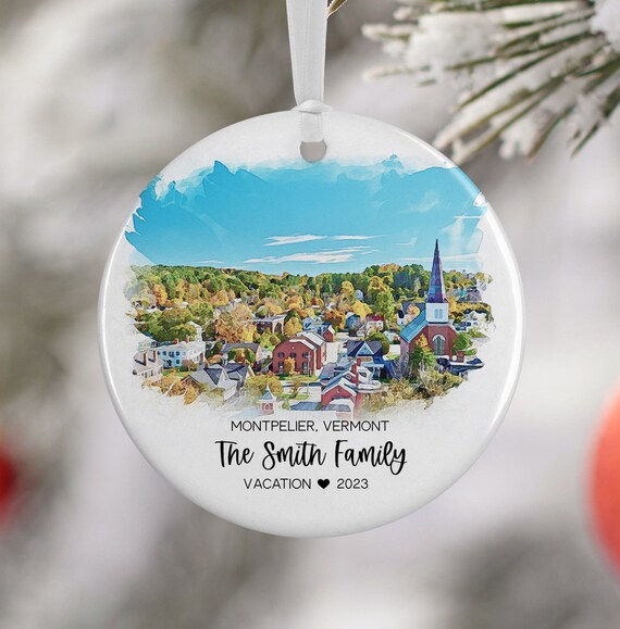 Montpelier Vermont Watercolor Family Vacation 2023 Ornament Art Print