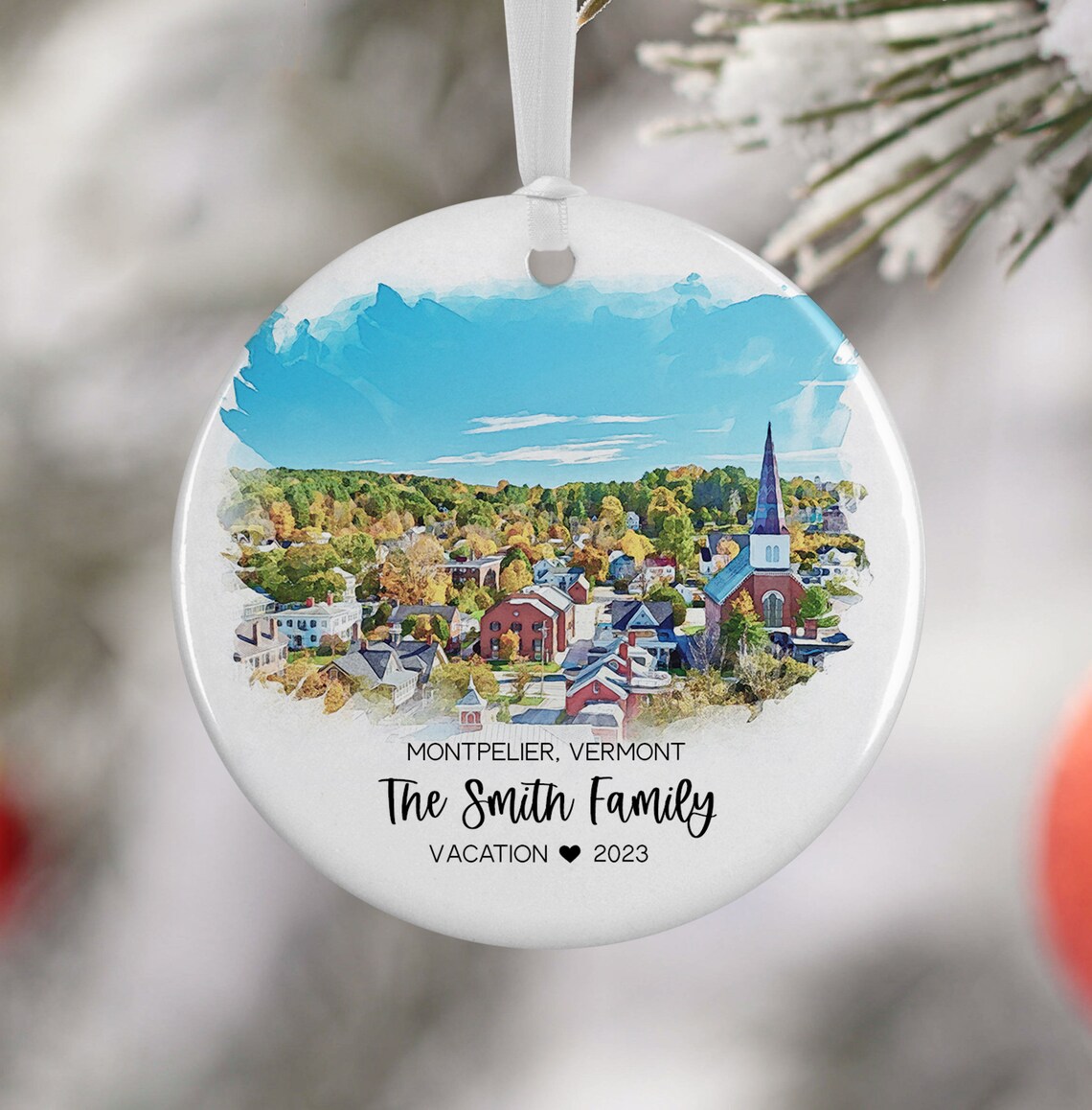 Montpelier Vermont Watercolor Family Vacation 2023 Ornament Art Print
