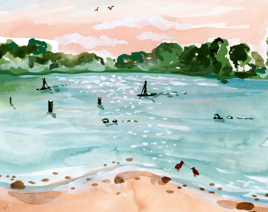 Toronto Beach Watercolor Landscape Art Print - Image 3