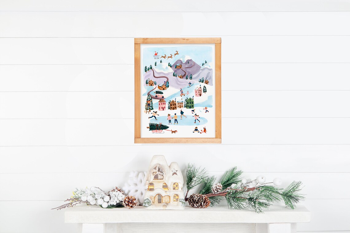 Christmas Village Art Print, Seasonal Holiday Decor - Image 3