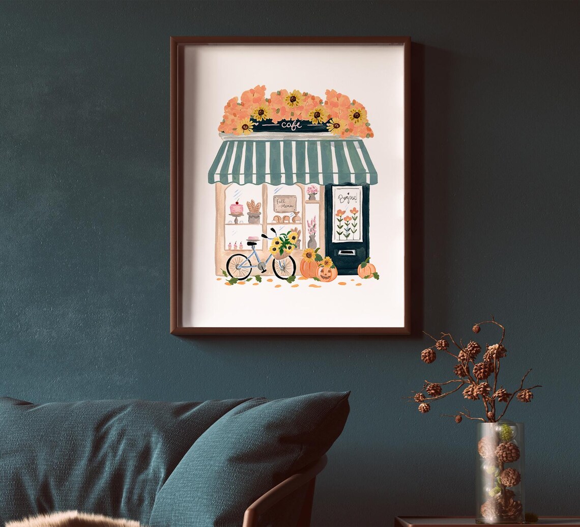 Fall Coffee Shop Print, Cozy Autumn Cafe Decor - Image 2