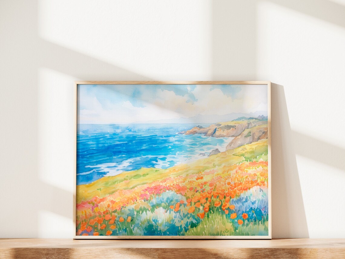 California Poppy Watercolor, Big Sur Travel Poster - Image 2