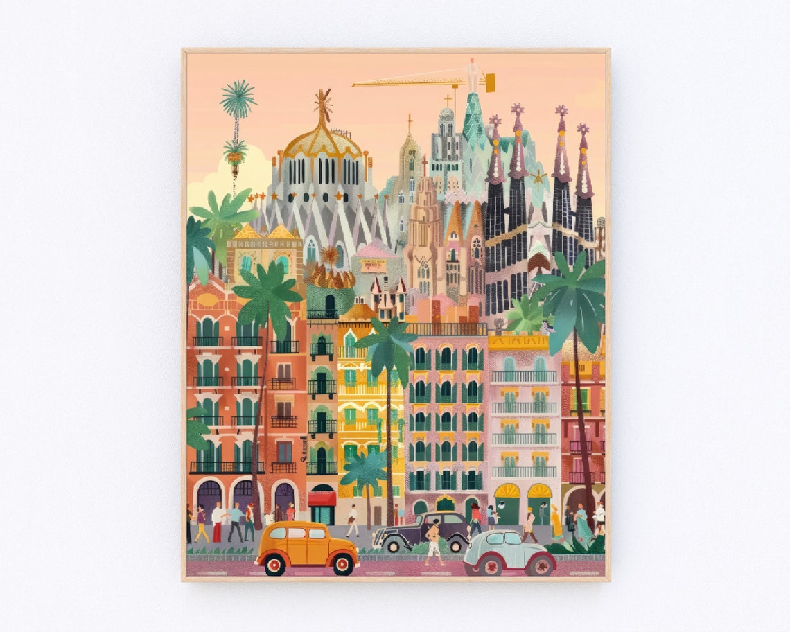 Barcelona Painting La Sagrada Familia Basilica Art Print Barcelona Landscape Poster Europe Print Travel Gift P623
