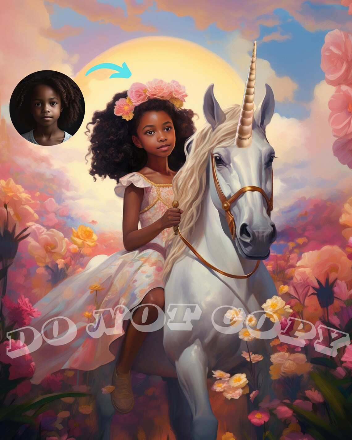 Princess Riding a Unicorn Personalized Portrait