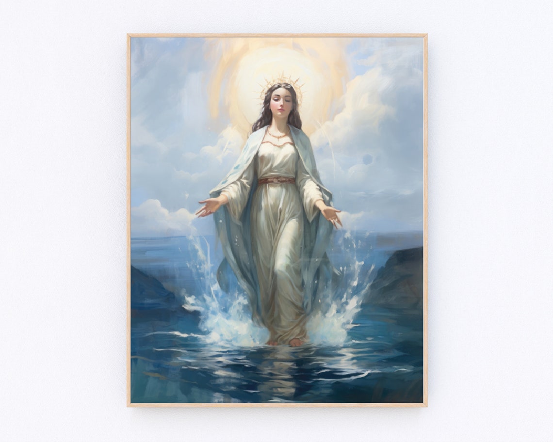 Stella Maris Virgin Mary Walking on Water Ocean Painting Poster