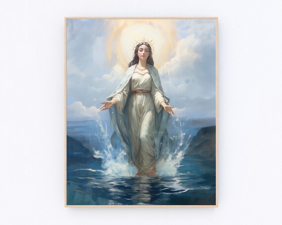 Stella Maris Virgin Mary Walking on Water Ocean Painting Poster