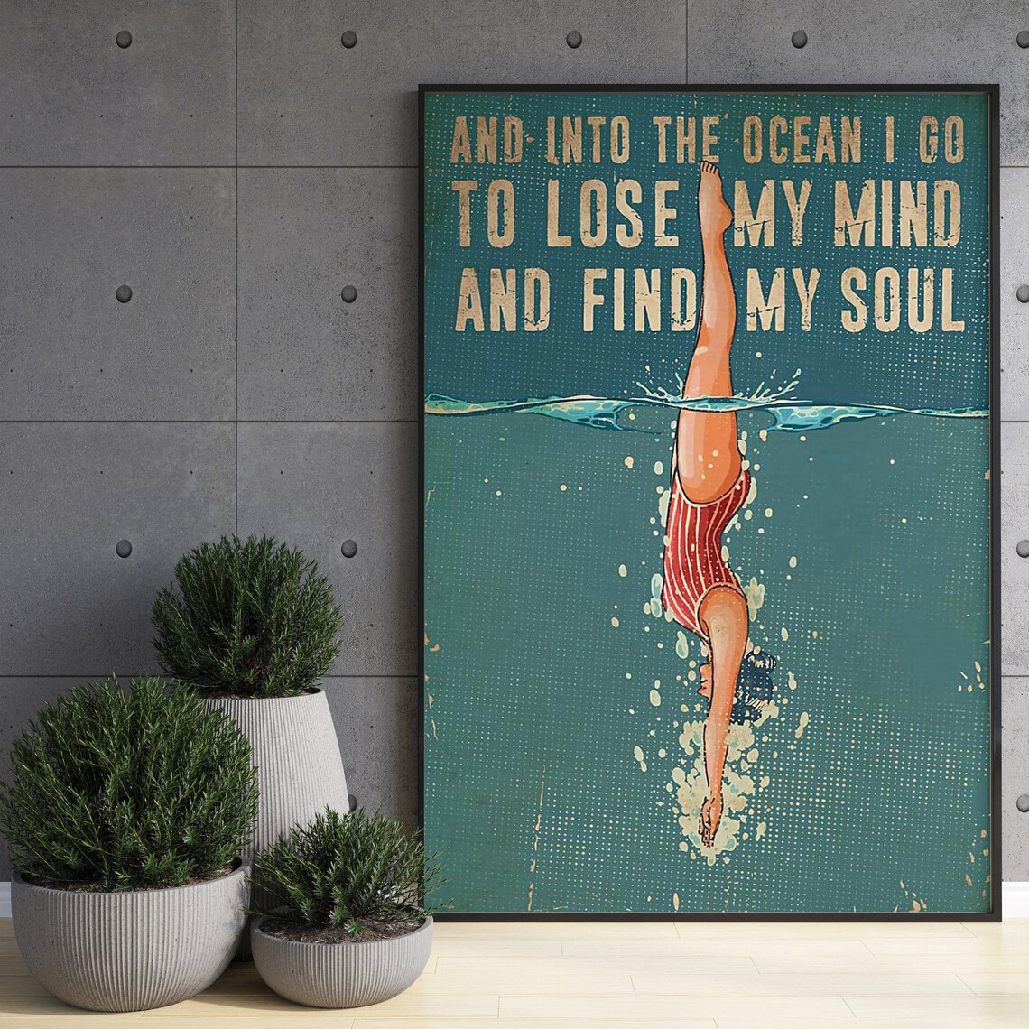 Swimming Girl Vintage Ocean Quote Wall Art Print - Image 3