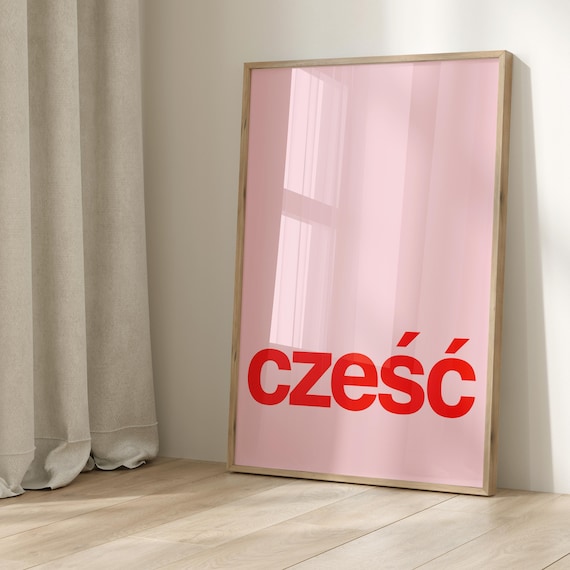 Czesc Pink Minimalist Typography Polish Hello Greeting Decor Print