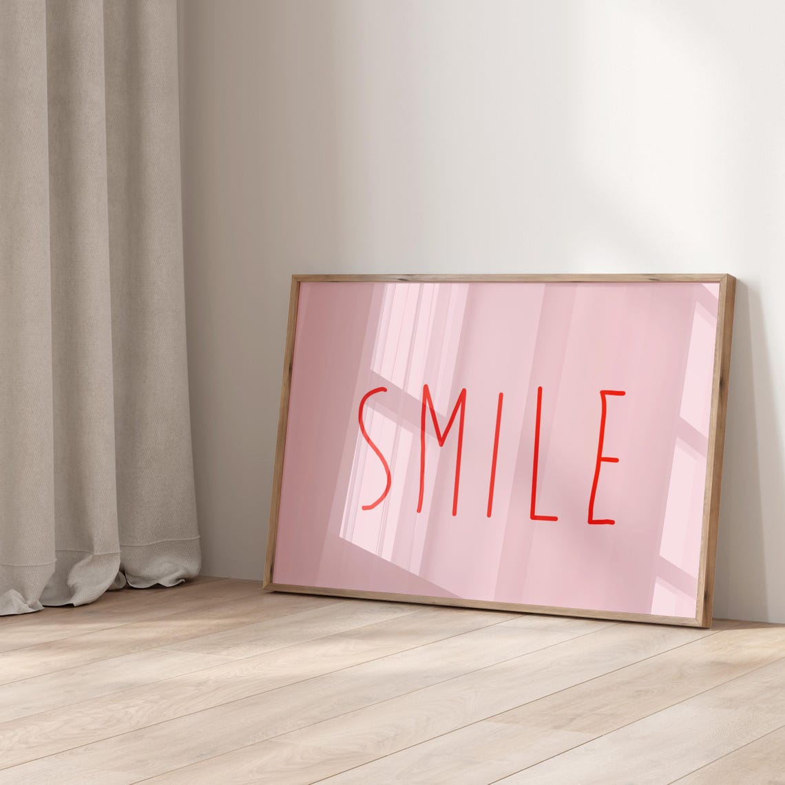 Smile Minimalist Pink Typography Poster With Tall Red Lettering