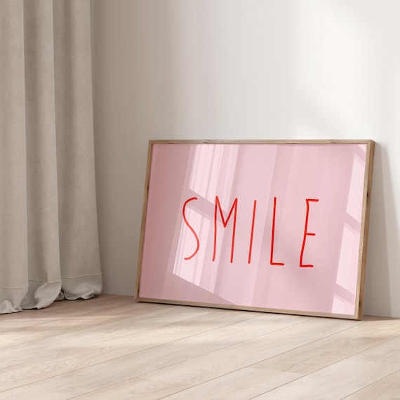 Smile Minimalist Pink Typography Poster With Tall Red Lettering