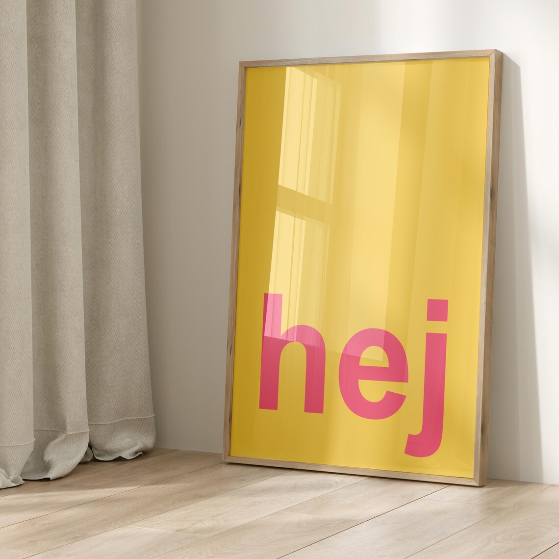 Hej Yellow Pink Typography, Hallway Poster Print