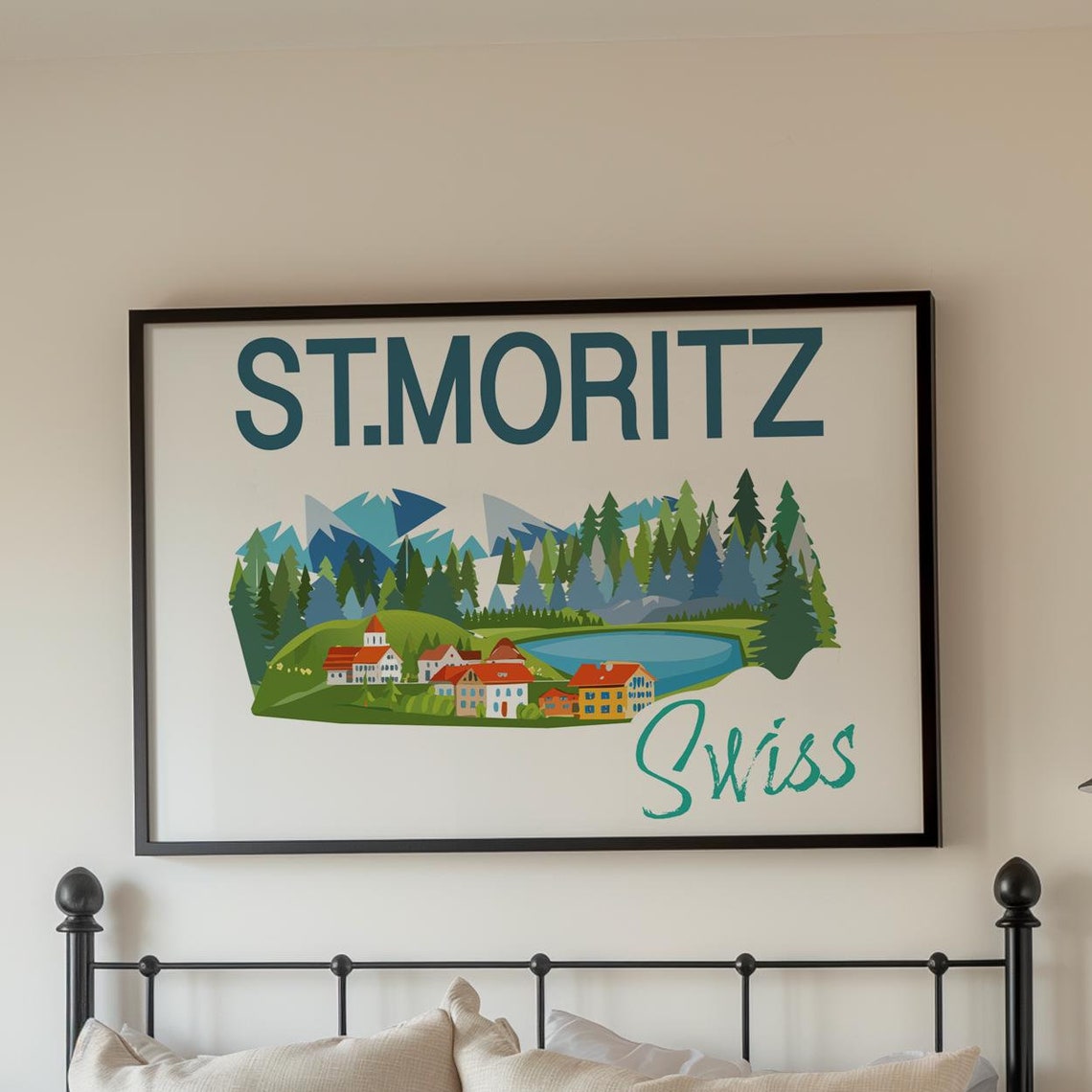 St Moritz Swiss Alps Travel Print Instant Wall Art For Winter Decor Ski Lodge Theme Scenic Mountain Poster Swiss Art - Image 2