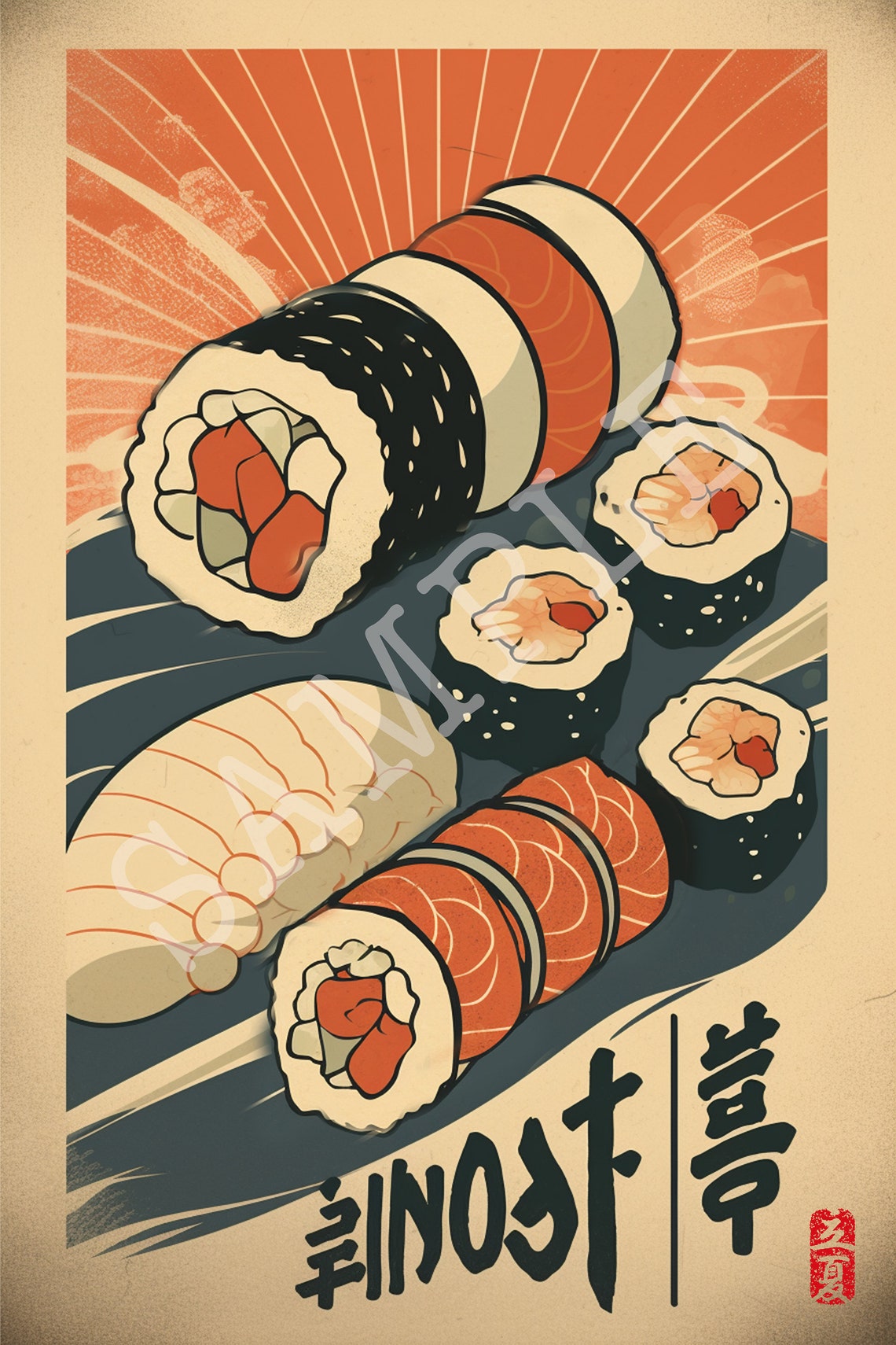 Vintage Japanese Sushi Rolls And Nigiri Retro Kitchen Poster - Image 2