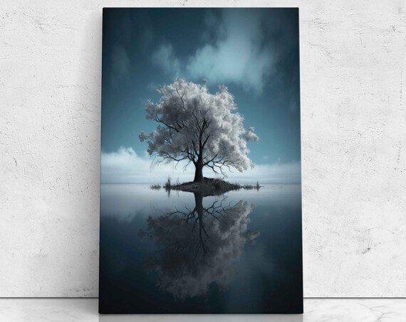 White Tree Water Reflection Art Print