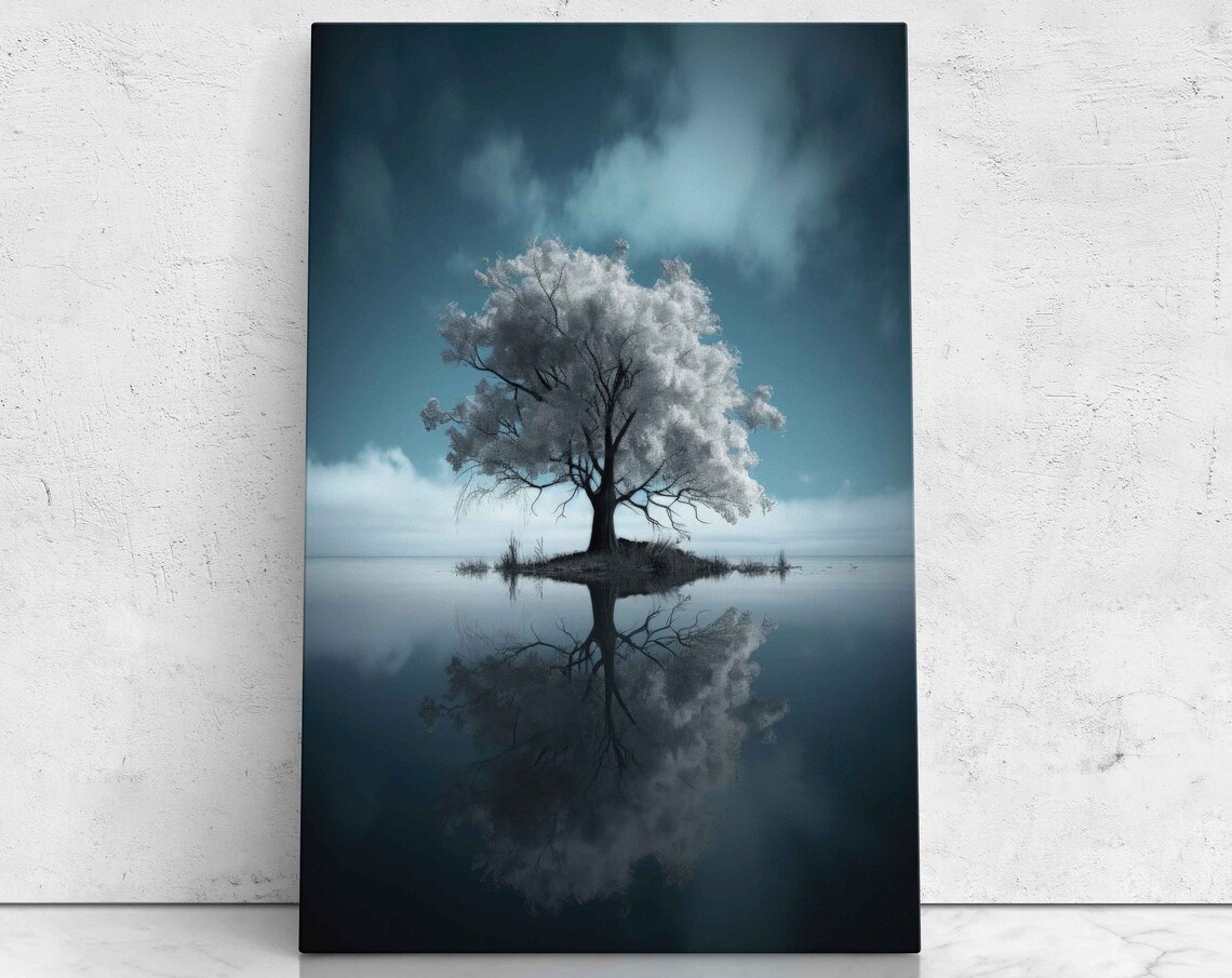White Tree Water Reflection Art Print