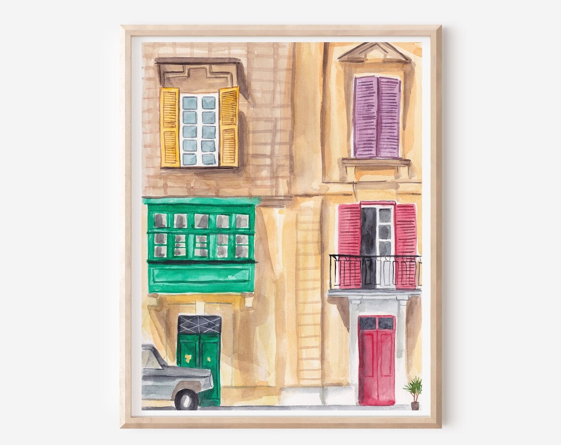 Valletta Travel Poster, Mediterranean Cityscape