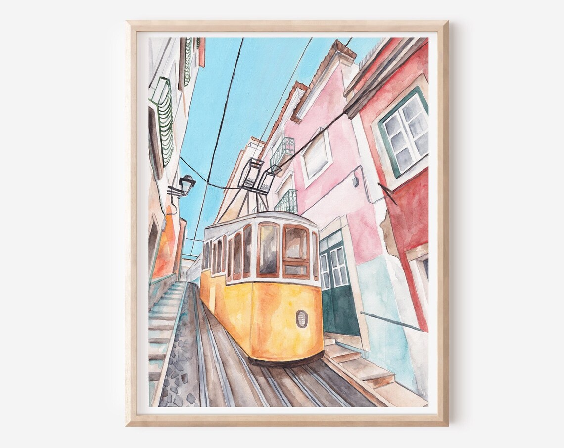 Lisbon Print Portugal Wall Art Portuguese Gifts Travel Wall Decor Architecture Print City Painting Decor Over The Bed
