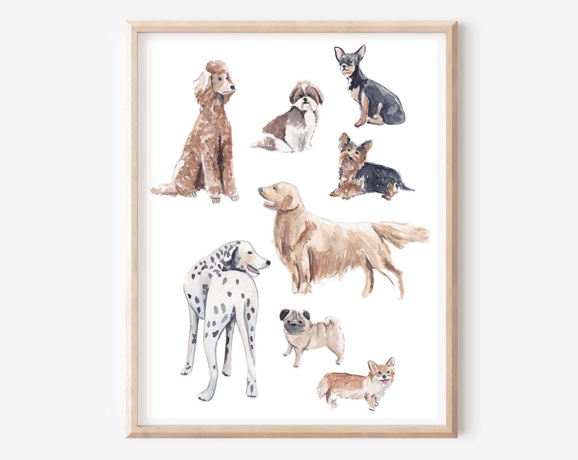 Dog Breeds Poster Dog Art Print Puppy Art Dog Nursery Art Animal Lover Wall Art Illustrated Dogs Dalmatian Print