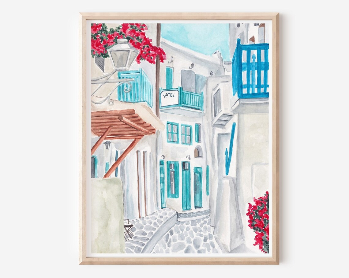 Mykonos Travel Poster, Greek Island Wall Decor