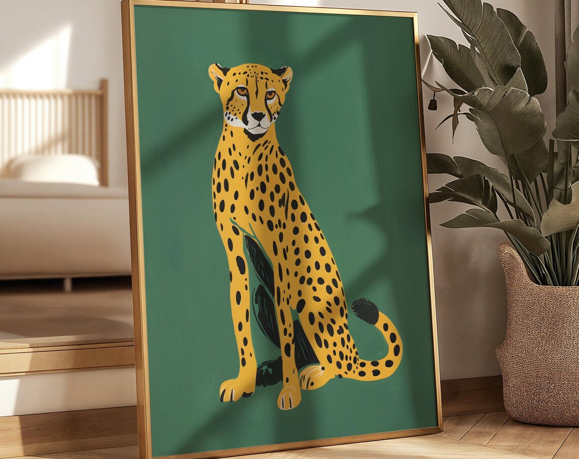 Green Cheetah Wall Art Print, Eclectic Bohemian - Image 2