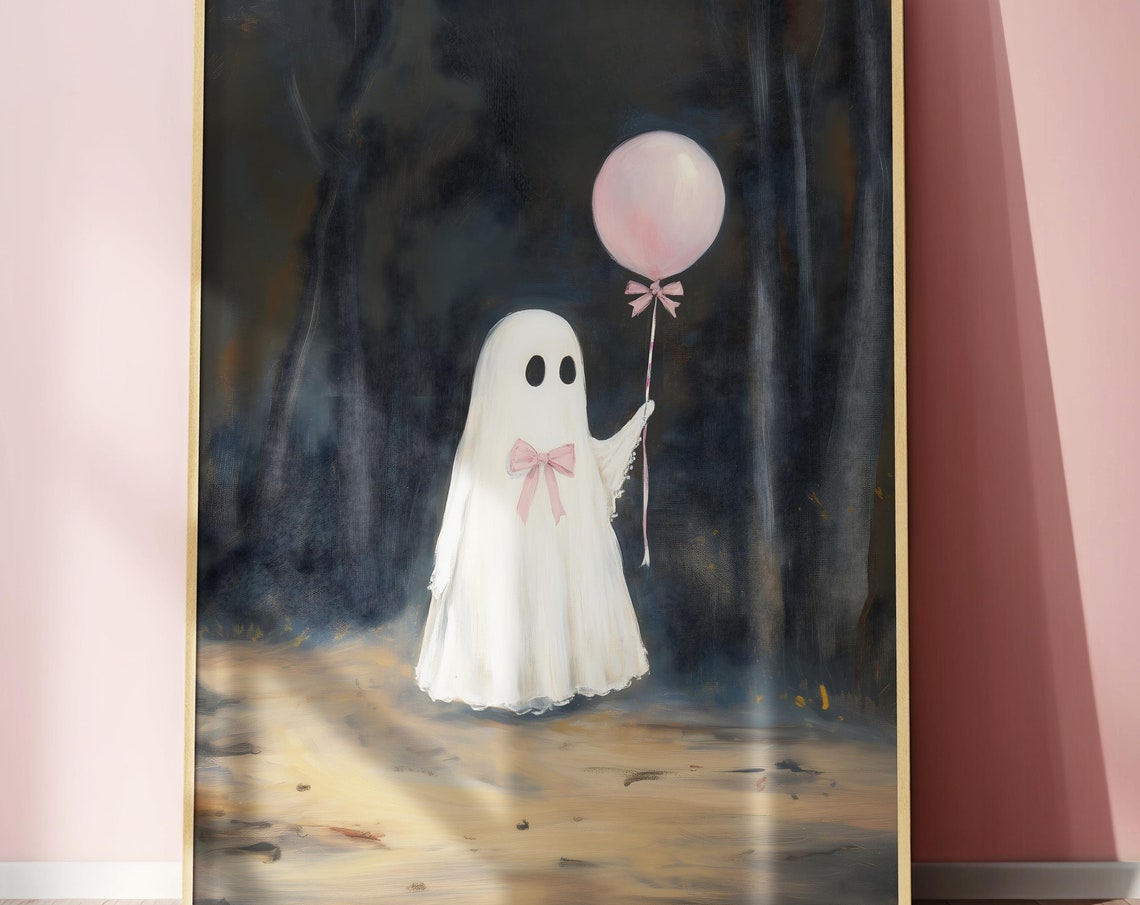 Coquette Ghost With Pink Balloon Cute Spooky Halloween Print - Image 3