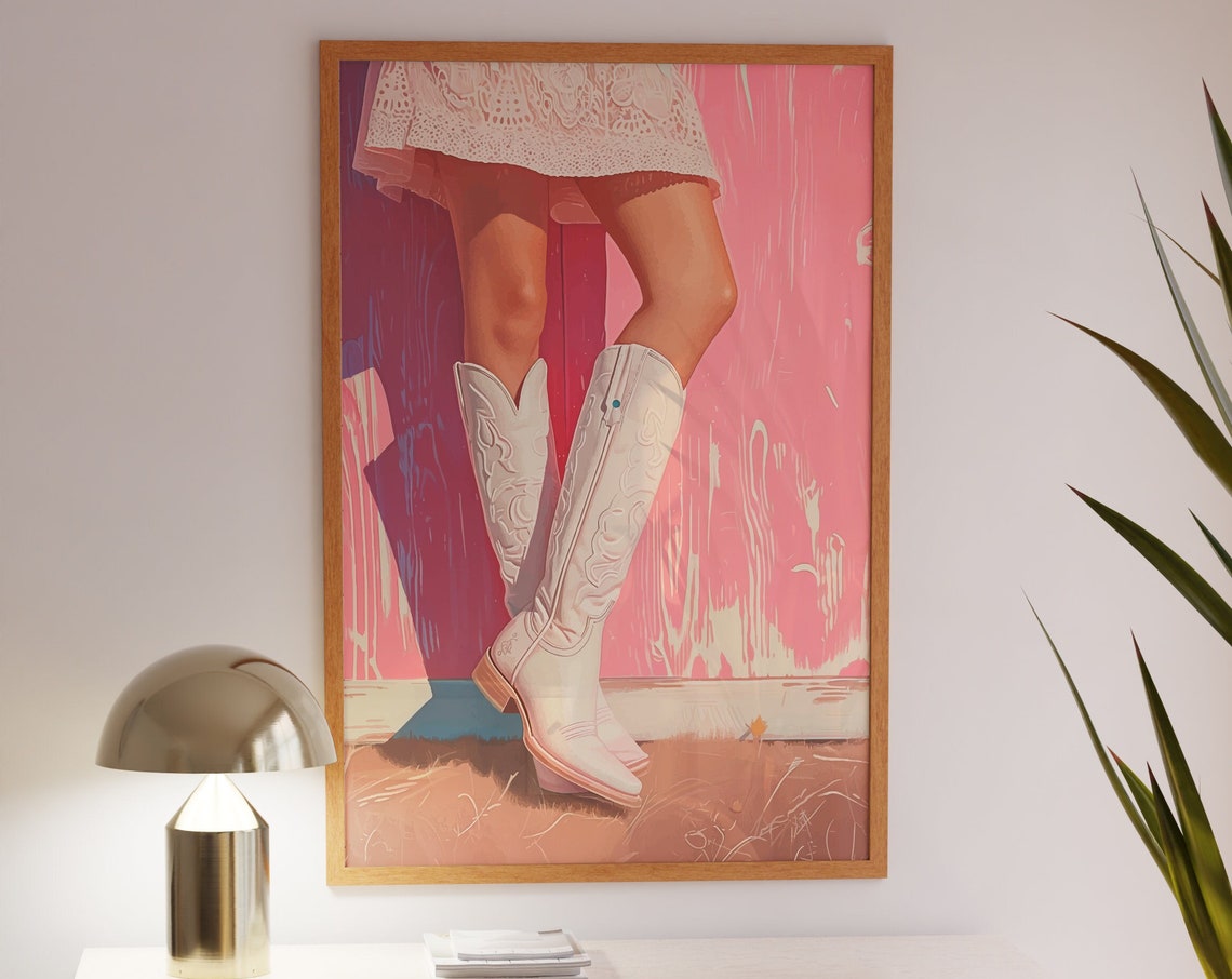 Preppy Cowgirl Poster Print Blush Pink Cowboy Boots Poster Preppy Western Cowgirl Decor Trendy Cowgirl Painting Girly Wall Art - Image 4