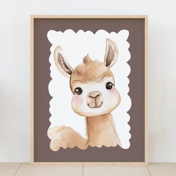 Cute Baby Llama Alpaca Watercolor Portrait Boho Nursery Wall Art