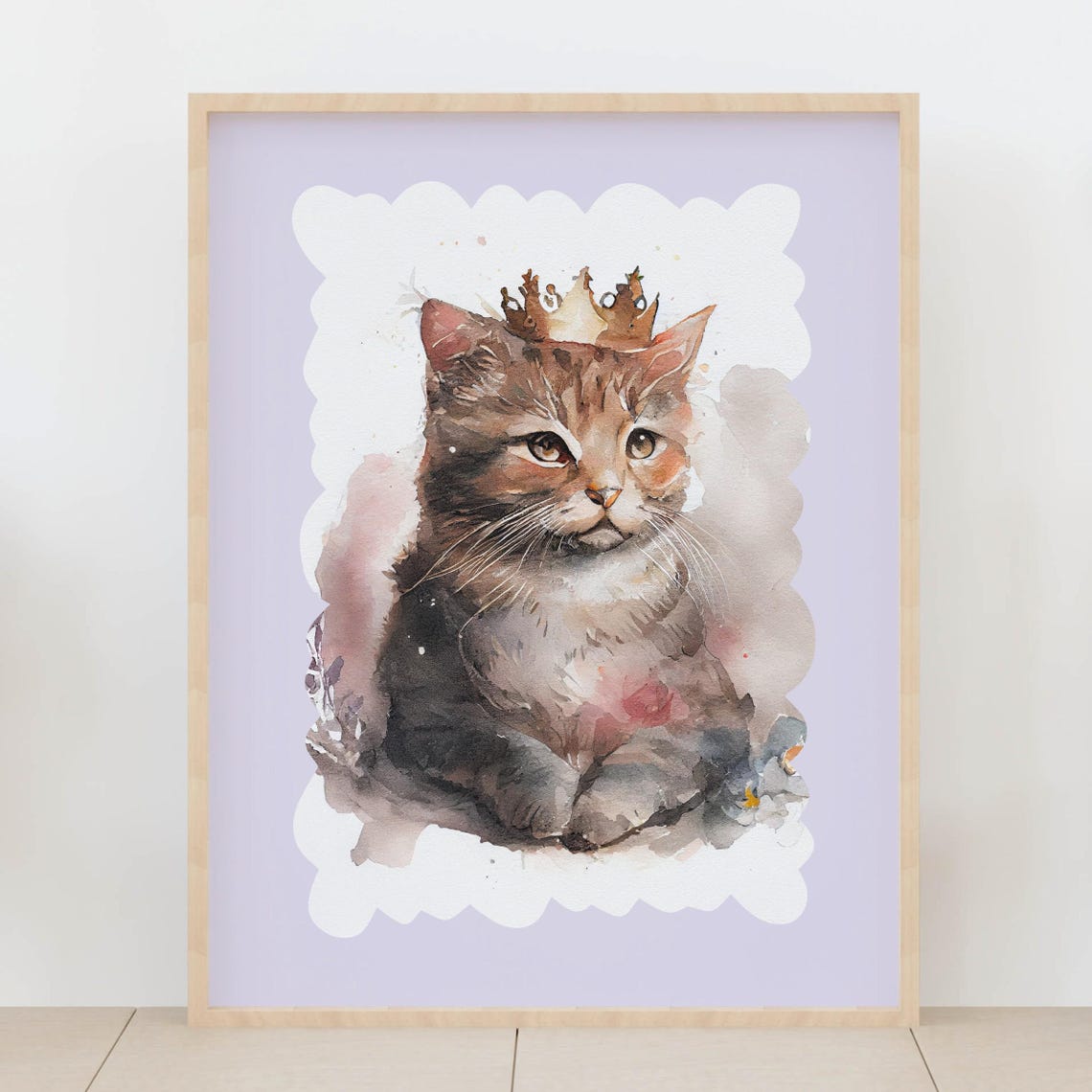 Royal Cat With Crown Watercolor Crowned Feline Portrait Poster