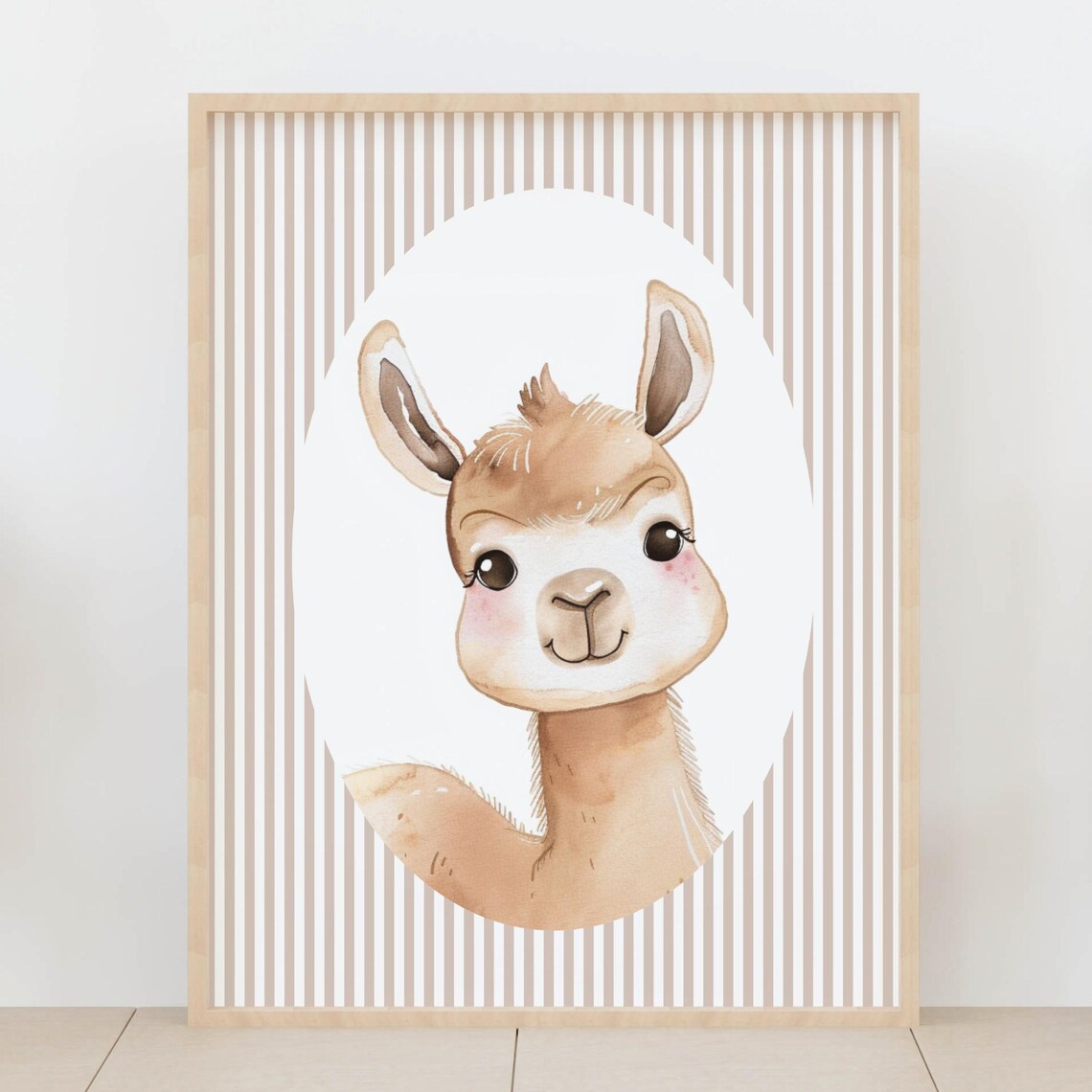 Sweet Smiling Baby Llama Watercolor Portrait Nursery Wall Art