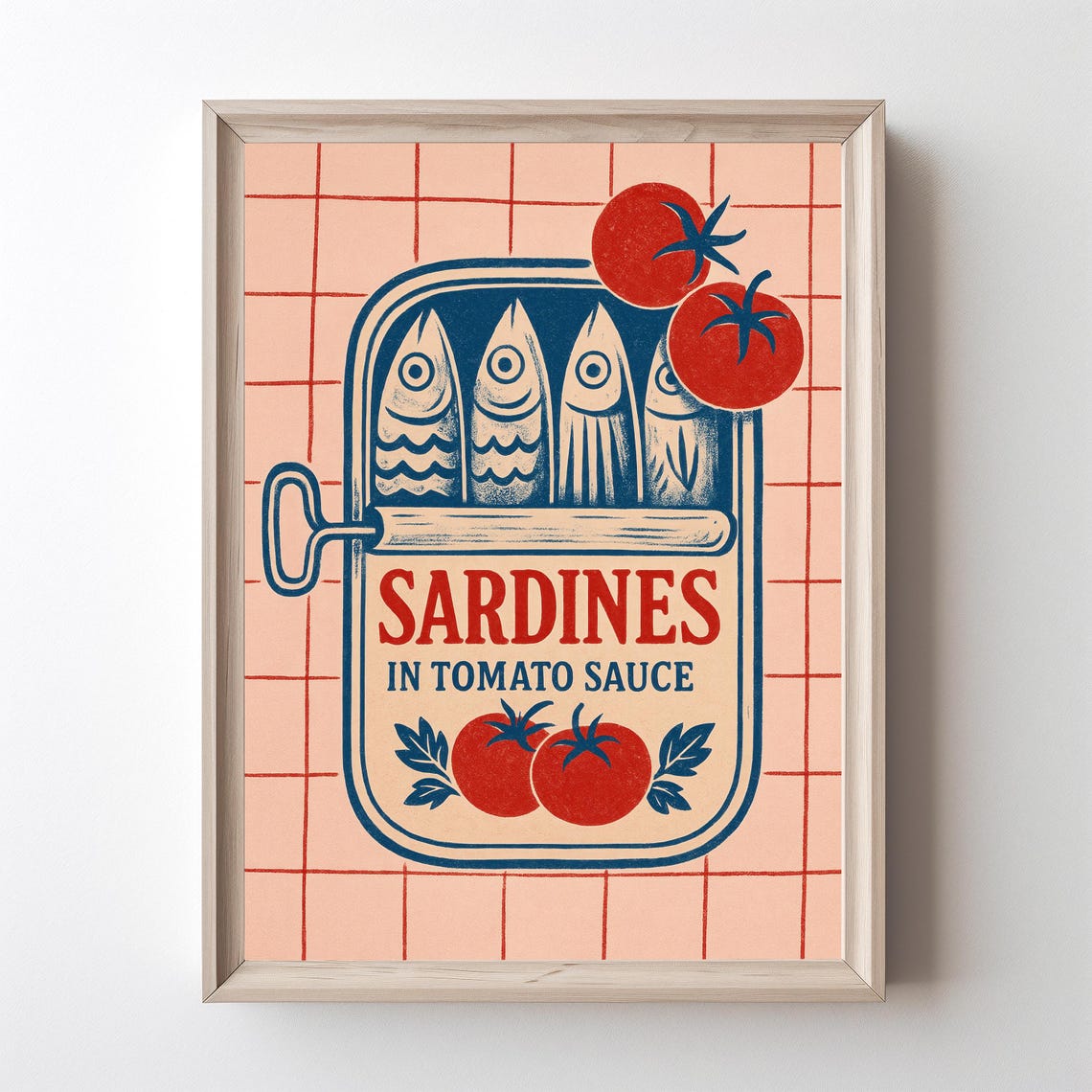 Sardines In Tomato Sauce Retro Tin Illustration Kitchen Poster
