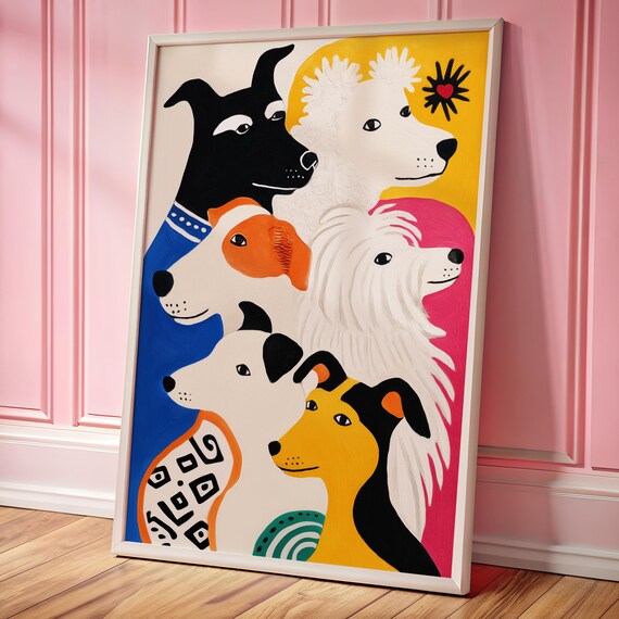 Colorful Dog Print Modern Decor Illustration Abstract Poster For Lovers Wall Art Kids Room Pet Portrait