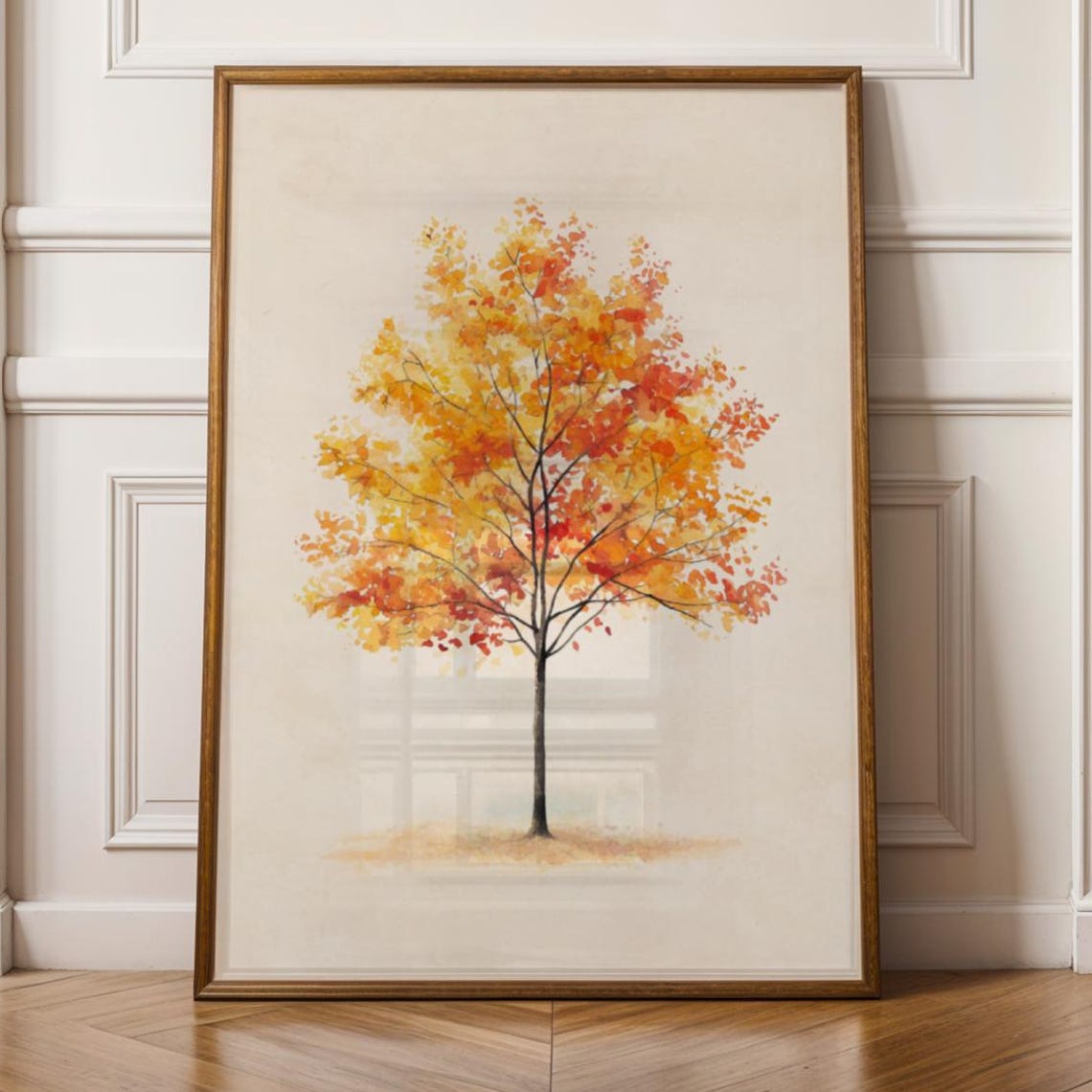 Autumn Tree Watercolor Burnt Orange Foliage Minimalist Art Print