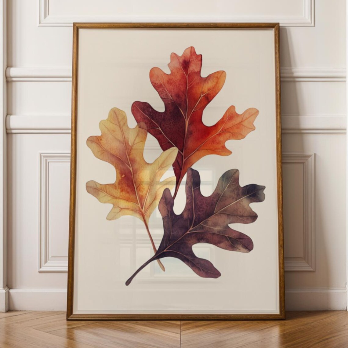 Autumn Oak Leaves Watercolor Botanical Neutral Decor Art Print