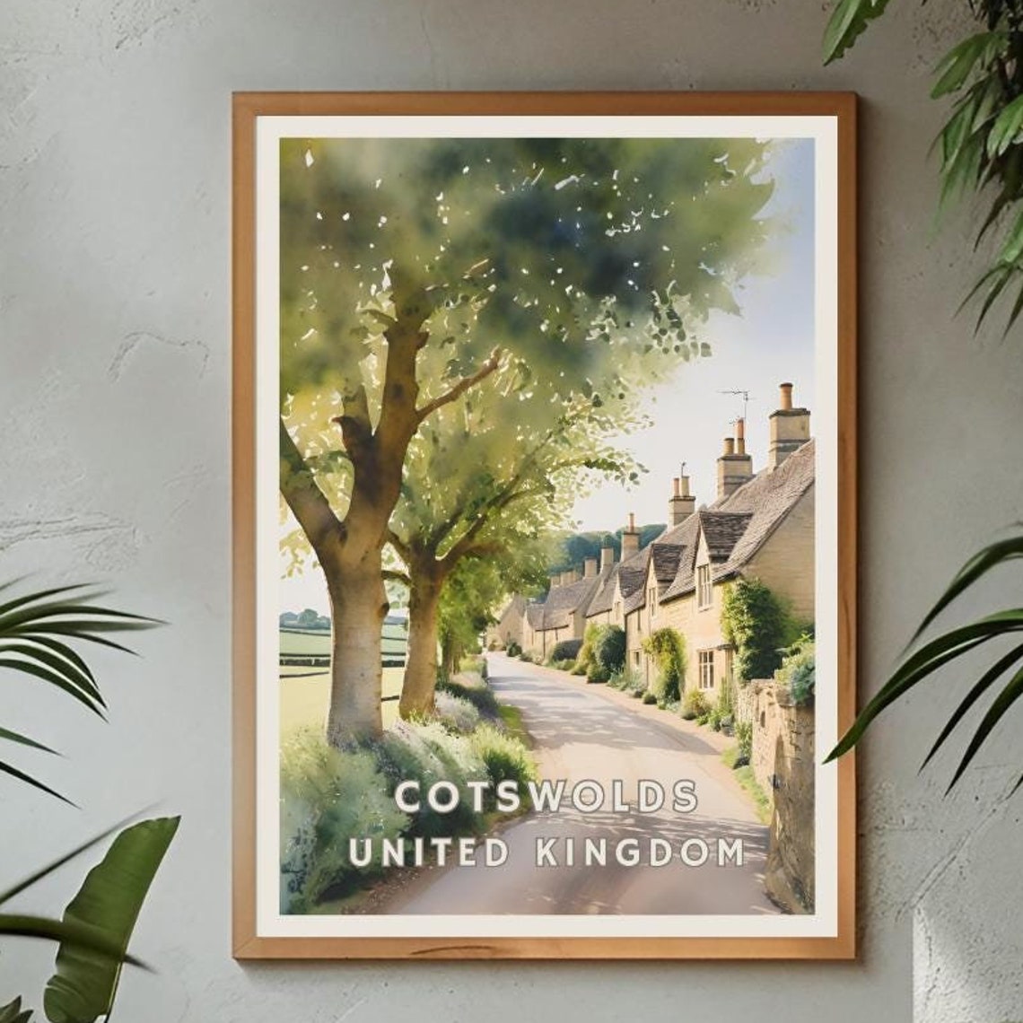 Cotswolds Uk Poster Countryside Village Print English Country Road Nature Art United Kingdom Travel Decor Rustic Cottage Wall Art