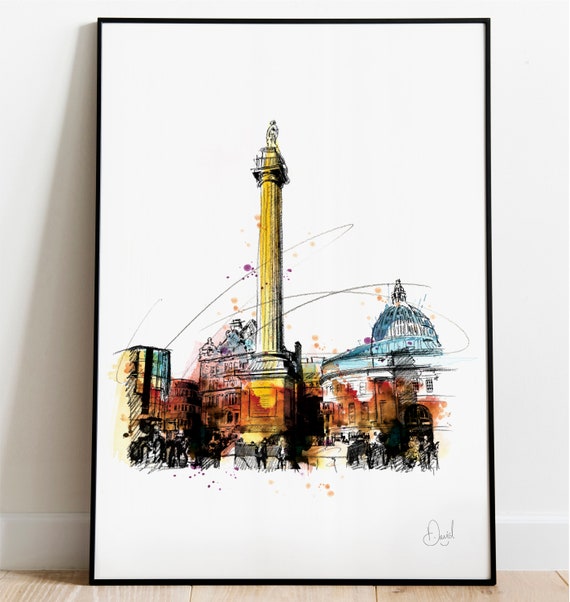 Greys Monument Art Print Newcastle Illustration Drawing Watercolour