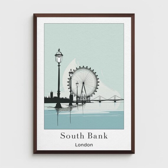 Minimal Sketch South Bank London Eye Fine Line Thames Travel Poster