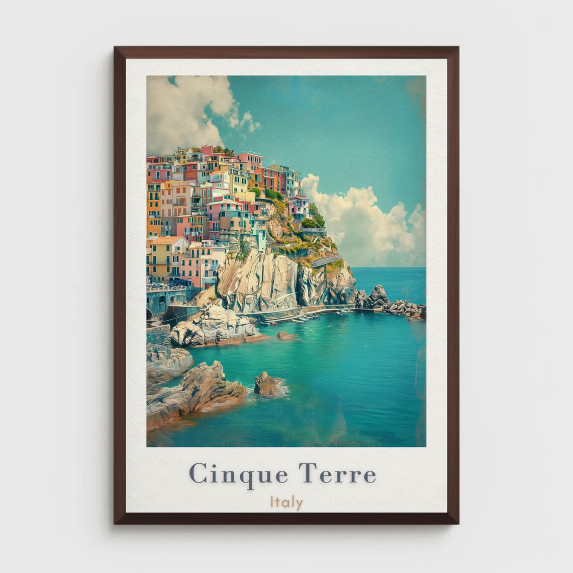 Coastal Cinque Terre Italy Colorful Cliffside Village Travel Poster