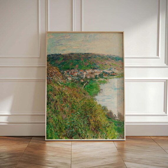 Claude Monet View of Vétheuil French River Village Impressionist Art Poster