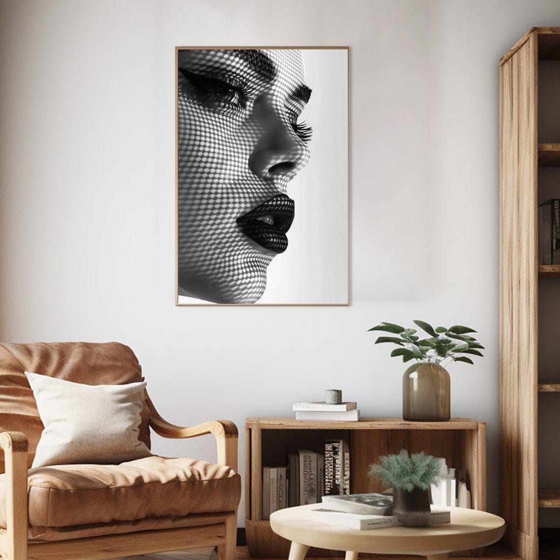 Monochrome Beauty Profile With Dotted Light Pattern Art Poster - Image 2