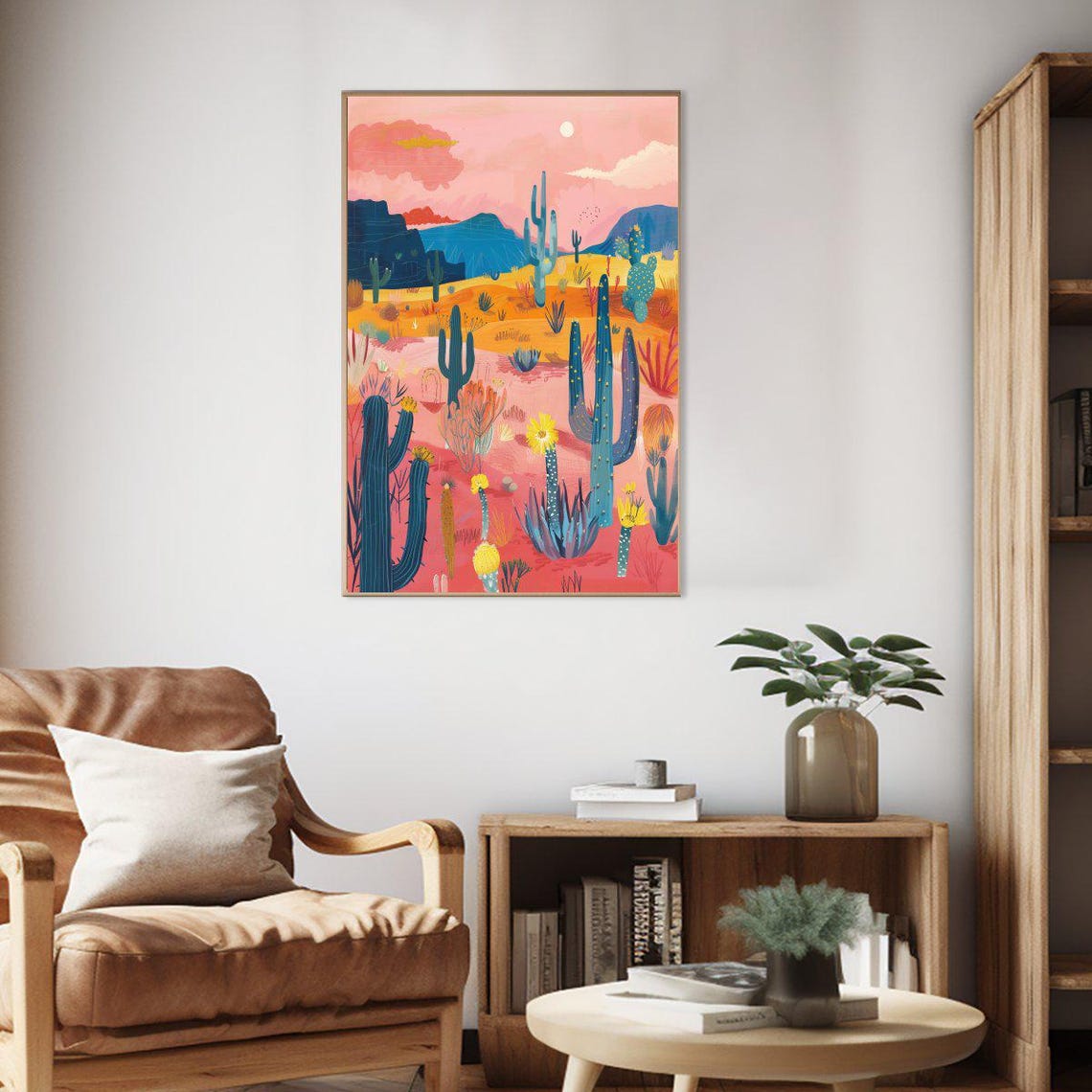 Colorful Desert Sunset Cactus Landscape Modern Illustration Poster - Image 2