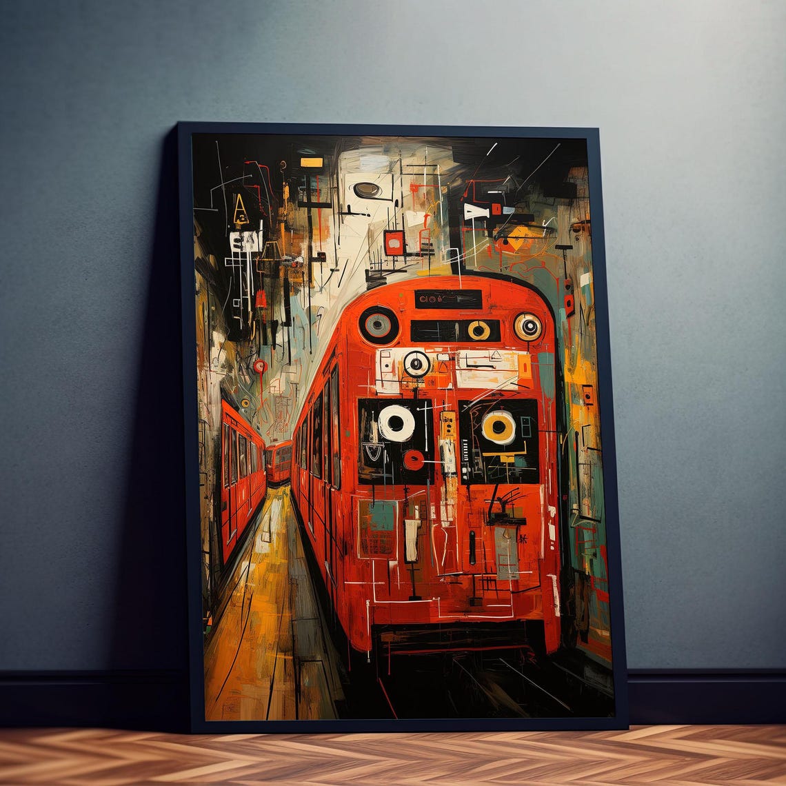 Subway Symphony Red Train Basquiat Style Urban Abstract Art Poster - Image 3