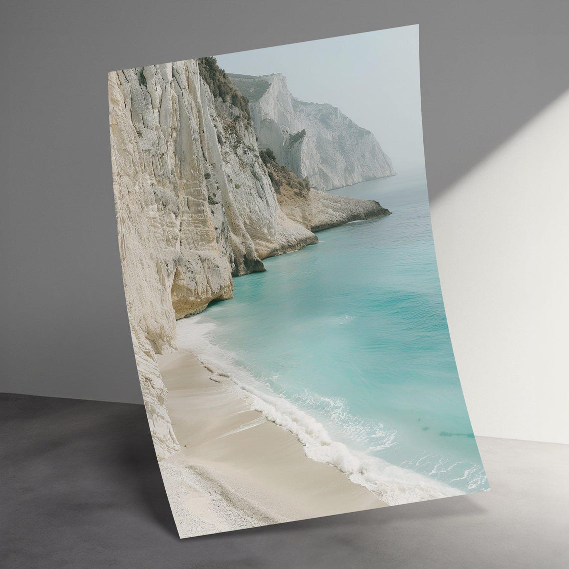 Stunning White Limestone Cliffs Over Turquoise Sea Beach Coast Poster - Image 3