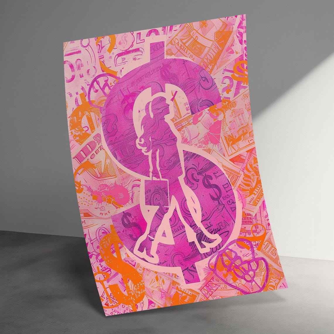 Pink Dollar Sign Shopper Woman Pop Money Collage Artwork Poster - Image 3