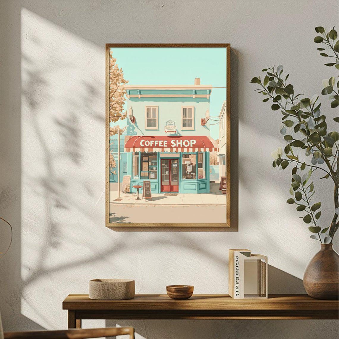Vintage Coffee Shop Storefront Retro Cafe Illustration Poster - Image 3