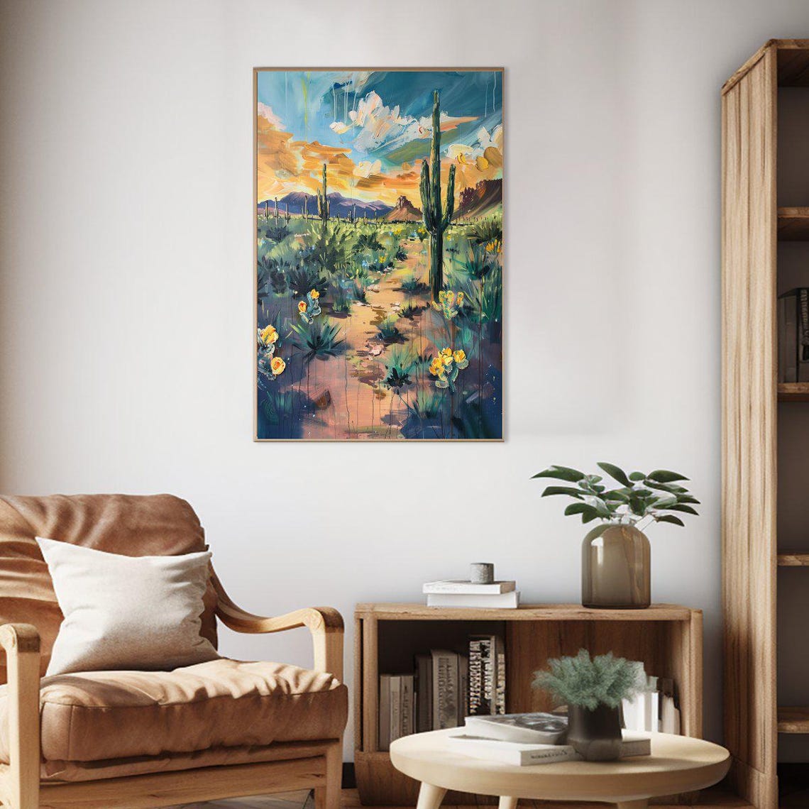 Southwest Desert Sunset Saguaro Cactus Impasto Painting Poster - Image 2
